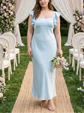 Madewell Flutter Sleeve Maxi Slip Dress in Clarity Blue NWT